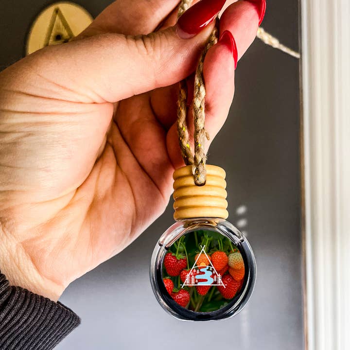 Strawberry Fields Hanging Car Diffuser/Air Freshener for wholesale by Rise and Pine Candle Co.
