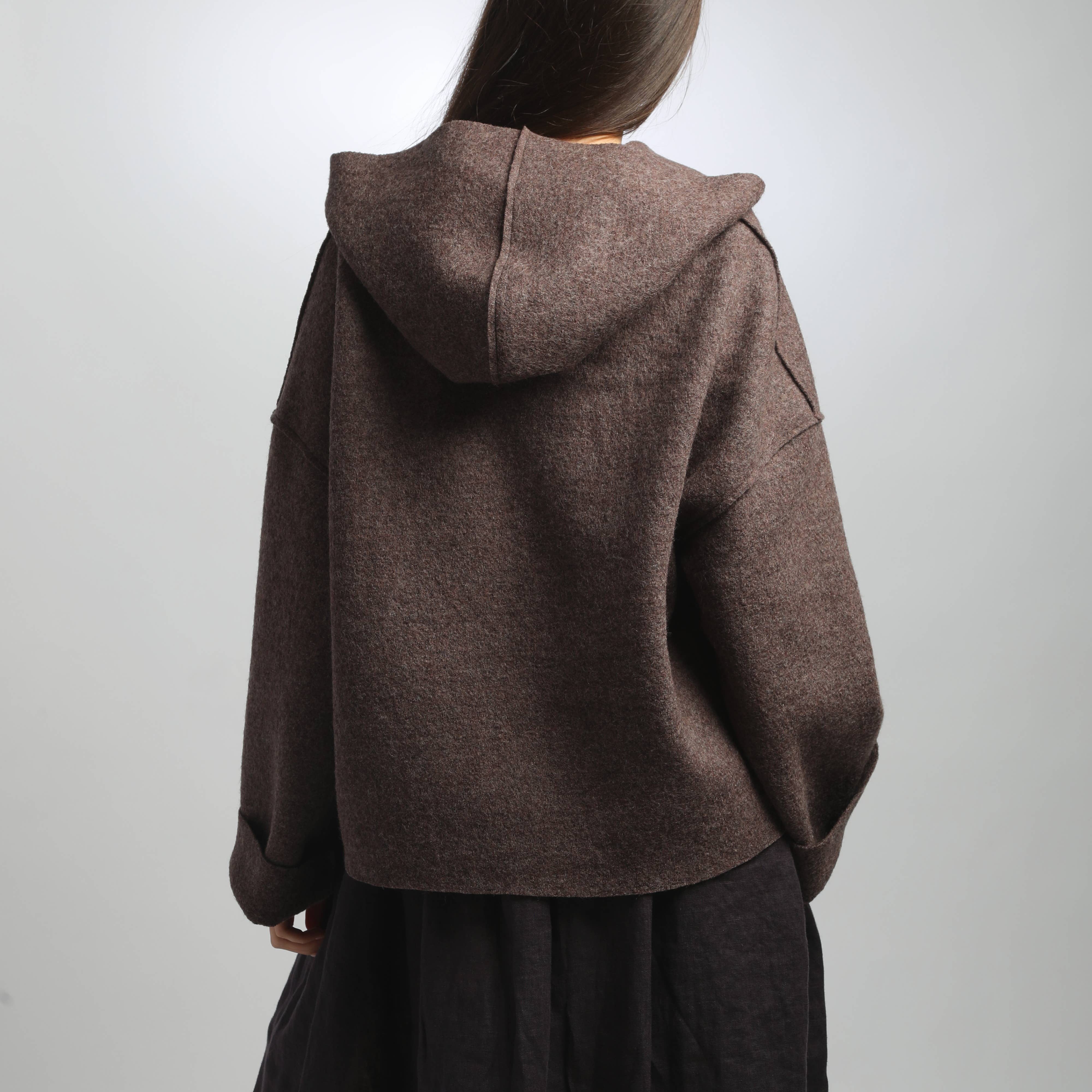 Knotium - Wholesale Jacket - Women's - UMMA Oversized Boiled Wool Hooded Jacket with Patch Pockets6