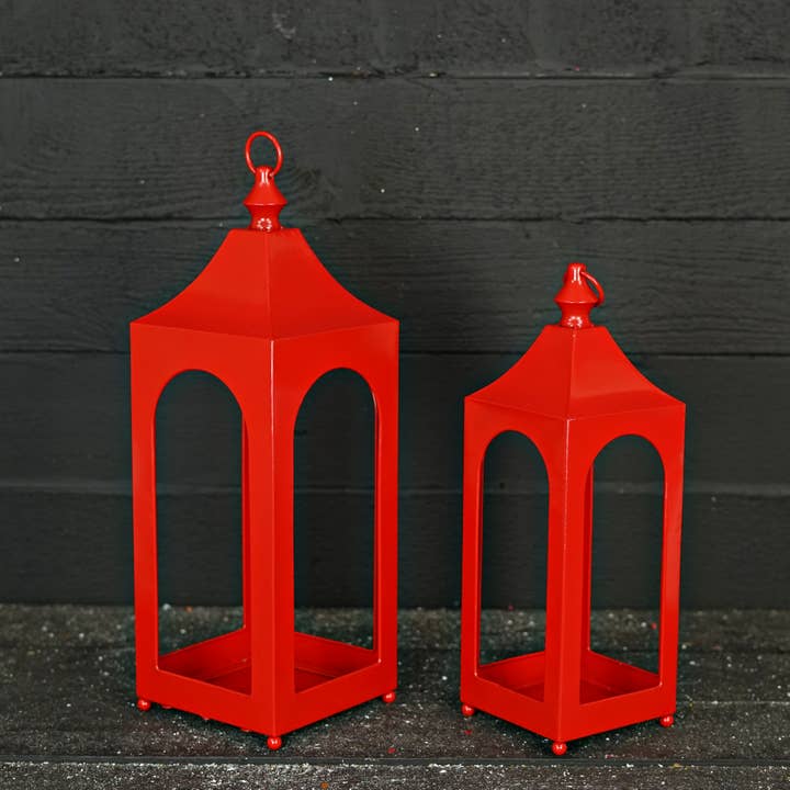 Impressive Enterprises, Inc. - Wholesale Lantern - 570602AB- Set of 2 Holiday Red Artisan Lantern-19Hx7D+16Hx5D4