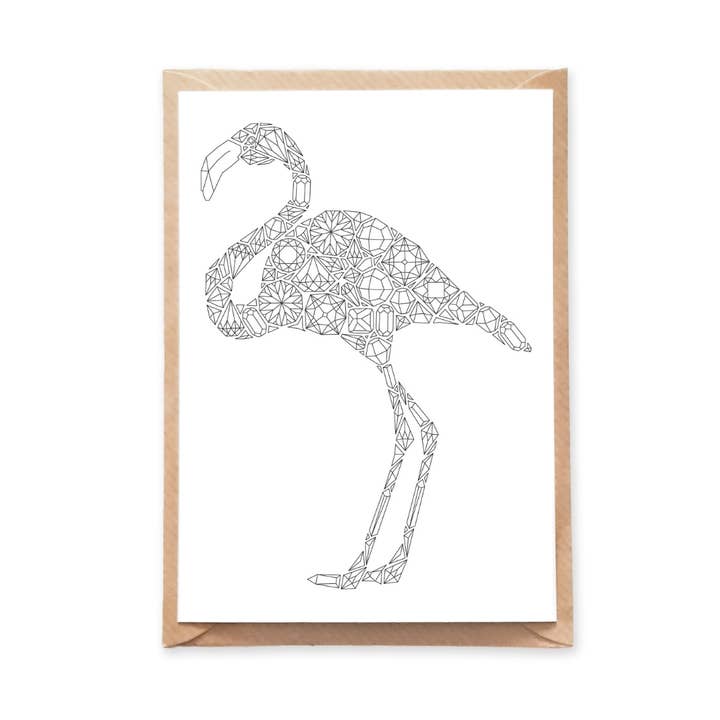 Diamonds Flamingo Coloring Postcard for wholesale by Anna Grunduls Design