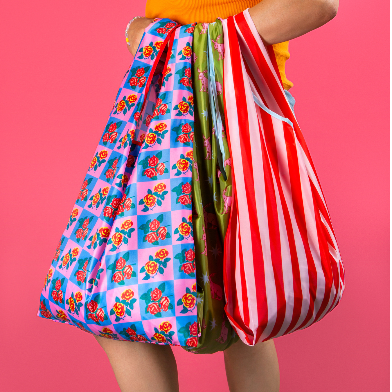 Lucky Goods Paper - Wholesale Tote Bag - Women's - Pink & Red Stripes Foldable Nylon Tote7