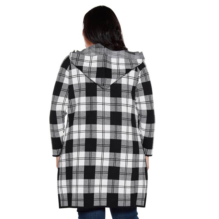 Belldini - Wholesale Cardigan - Women's - Plus Size Hooded Checkered Plaid Coatigan Sweater7