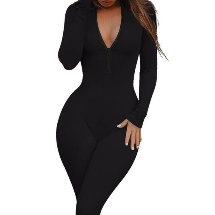WONDERXFANS - Wholesale Unitard - Women's - Open-collar zip-up long-sleeve jumpsuit3