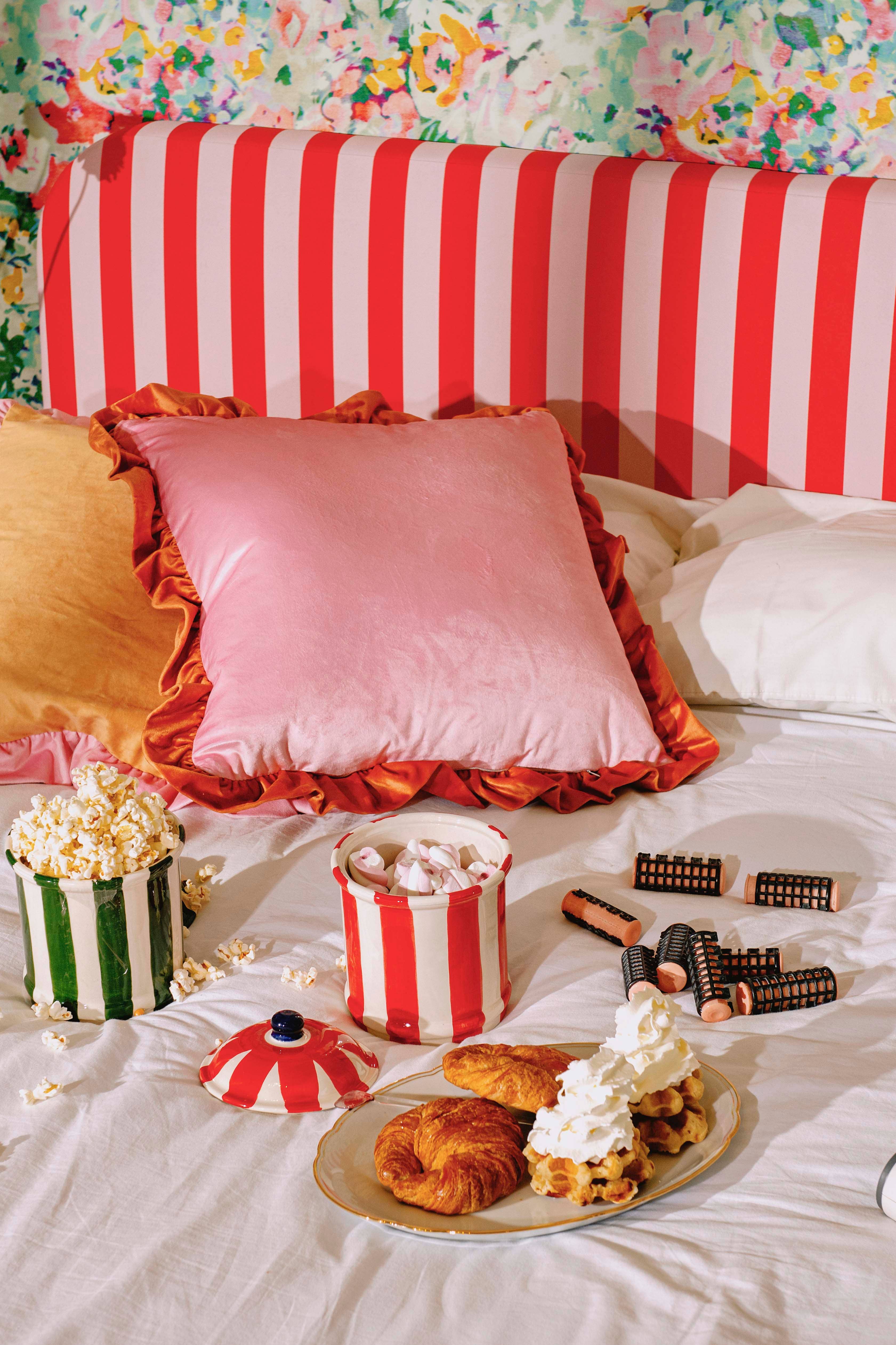 Really Nice Things - Wholesale Headboard - Striped red and pink velvet upholstered headboard1