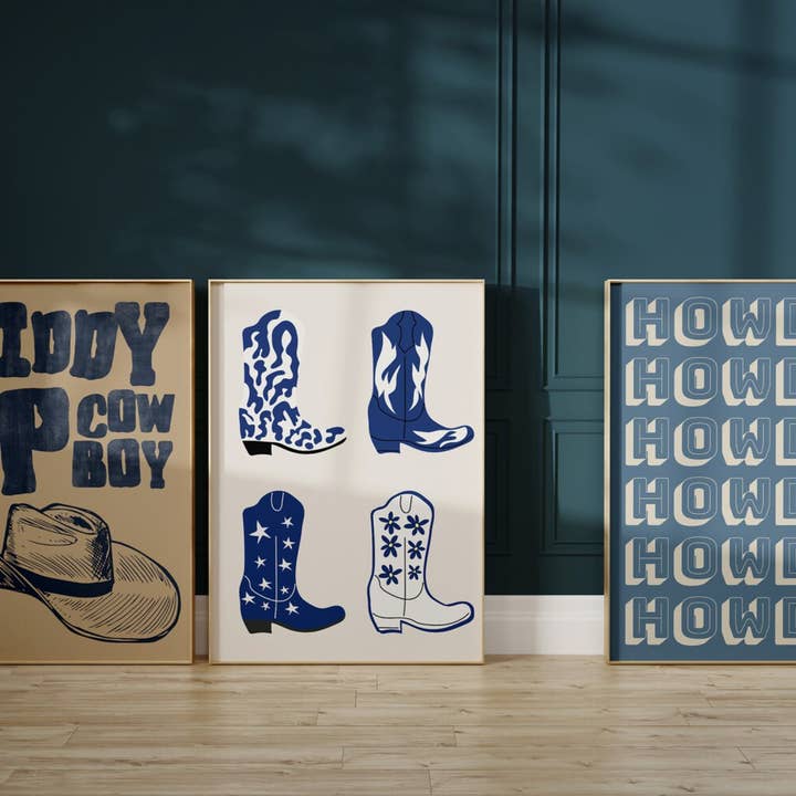 Love You a Latte Shop - Wholesale Art Print - Set of 3 Wall Prints Western Howdy Giddy Up Cowboy Boots2