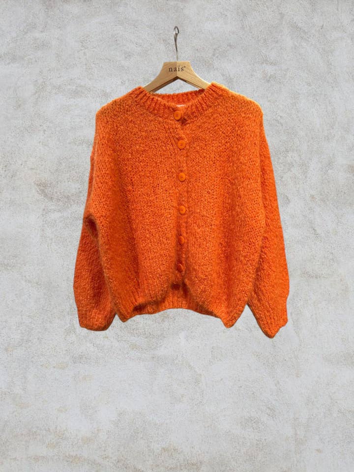 NAÏS PARIS - Wholesale Cardigan – Women’s - Round neck buttoned cardigan with long sleeves in 55% mohair1