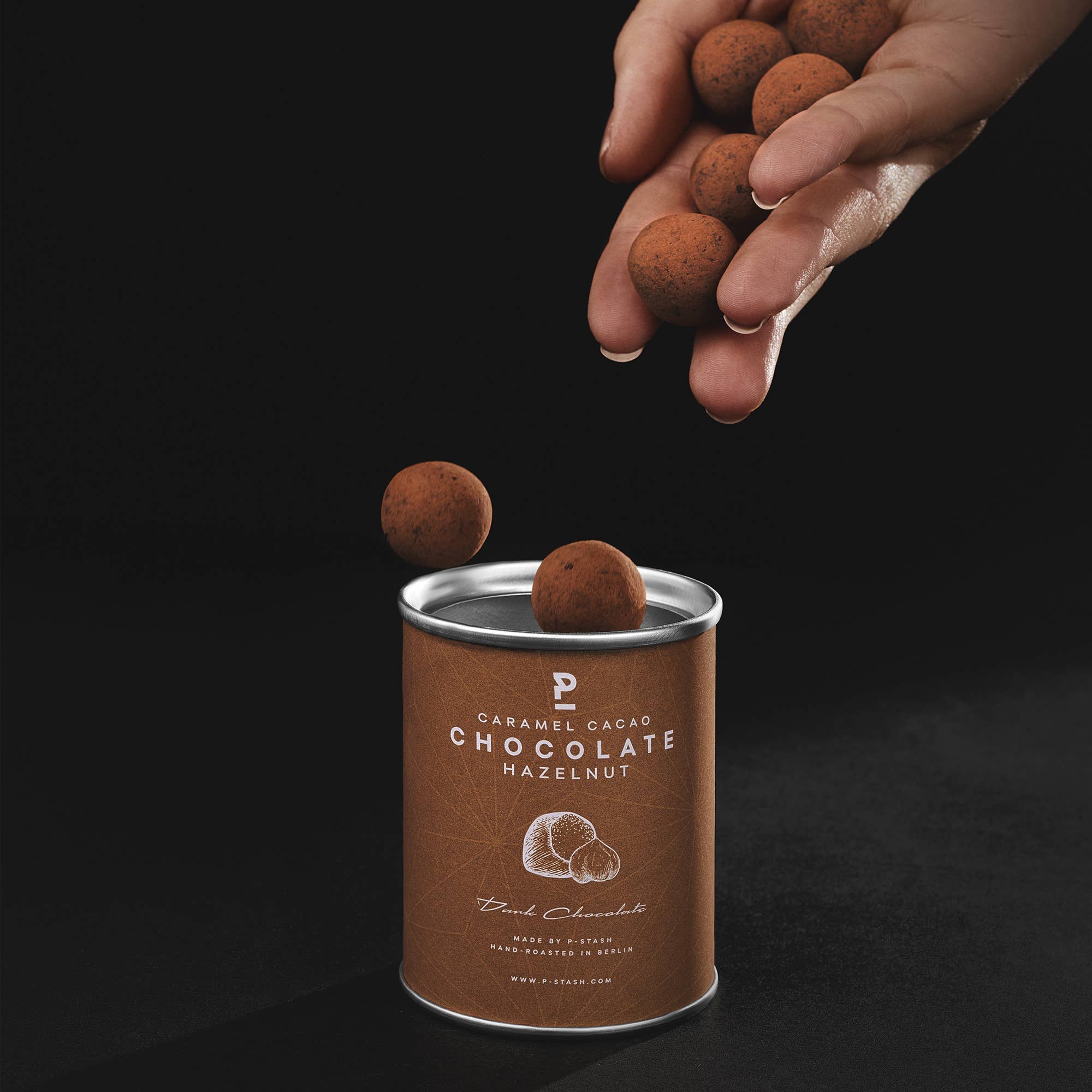 P-Stash - Wholesale Chocolate Covered Sweets - 12x Hazelnut - Dark chocolate with caramel & cocoa2