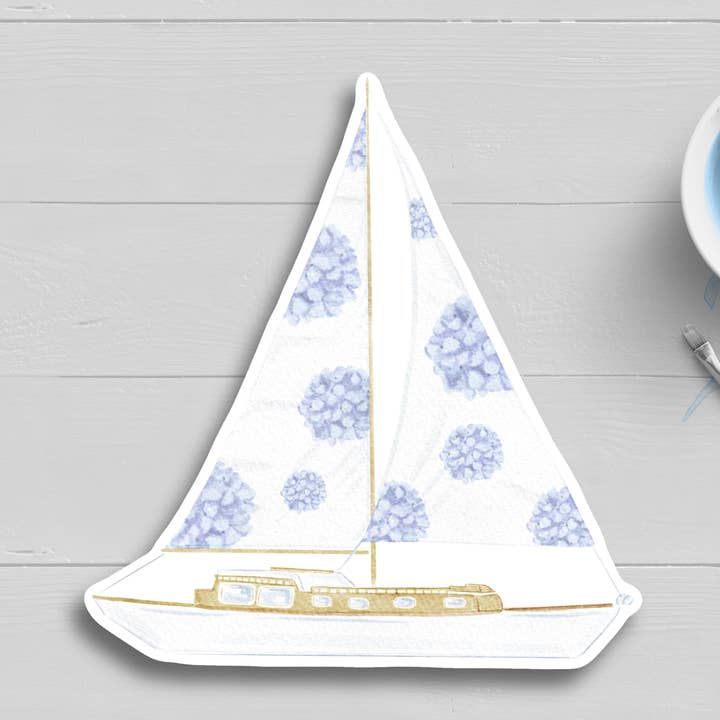 Hydrangea Sailboat Watercolor Sticker for wholesale by WonderfullyWrittenCo