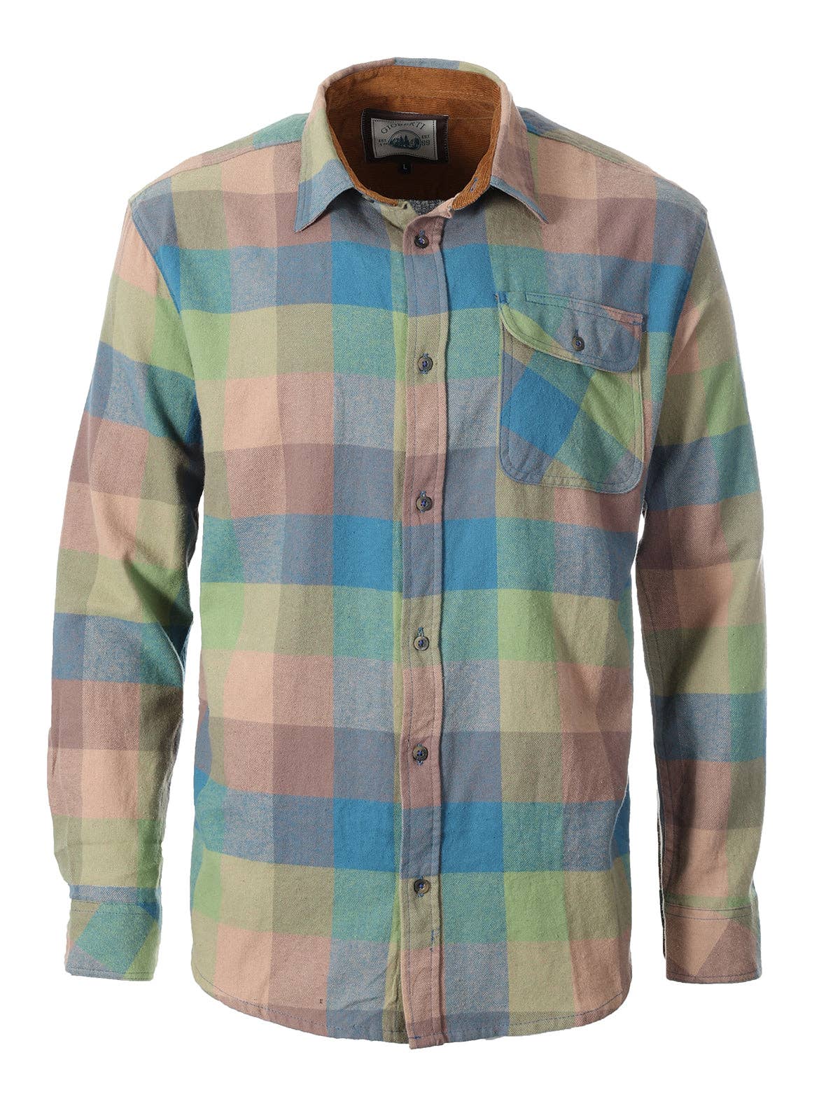 b-one inc - Wholesale Button Down Shirt - Men's - Men's Flannel Button Up Shirt with Corduroy Contrast GB-LS94FC9