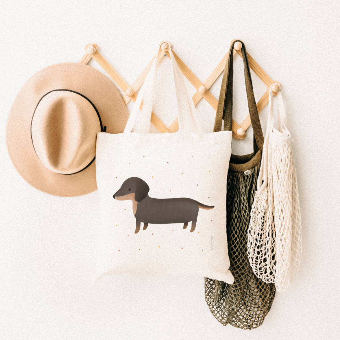 Tilda&Theo - Vendita all'ingrosso Borsa tote - Donna - Borsa in tessuto con stampa bassotto - Borsa in juta Dachshund Ko3