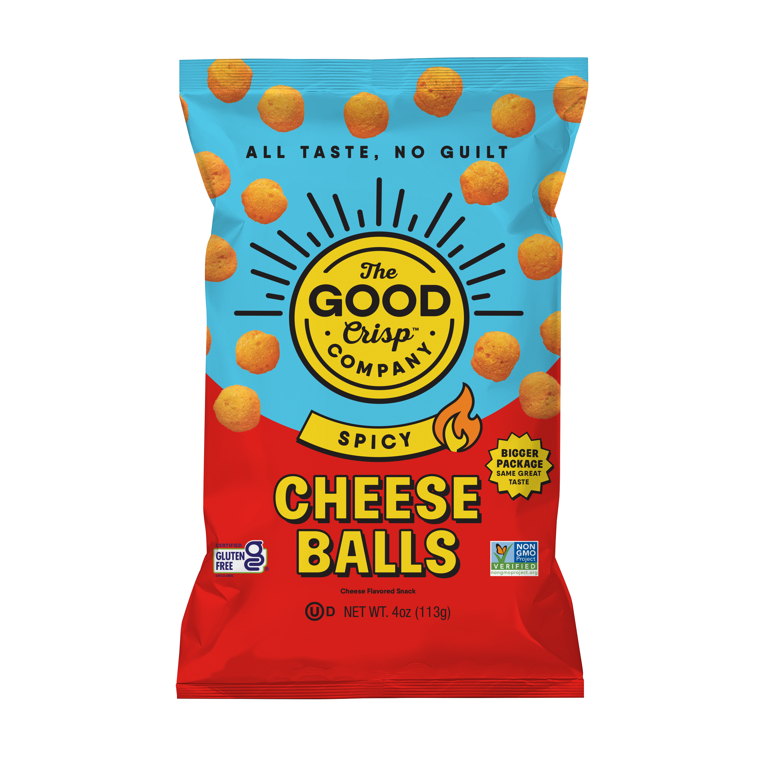 The Good Crisp Company - Wholesale Puffed Snack - Spicy Cheese Balls - 4oz Bags (Case of 8)1
