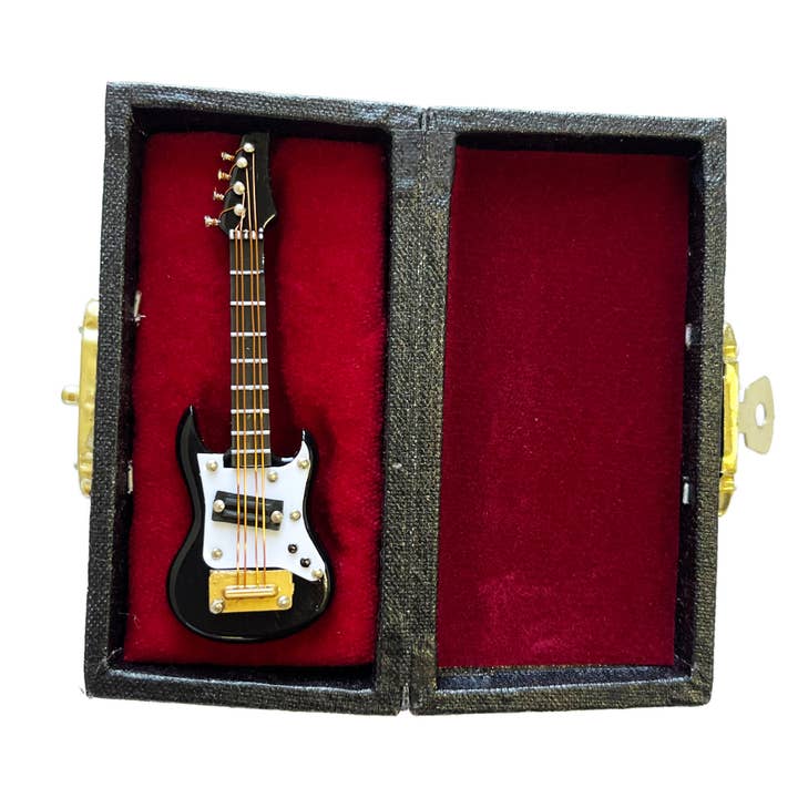 Broadway Gifts Co - Wholesale Decorative Tabletop Object - Black Electric Guitar Miniature with Case0