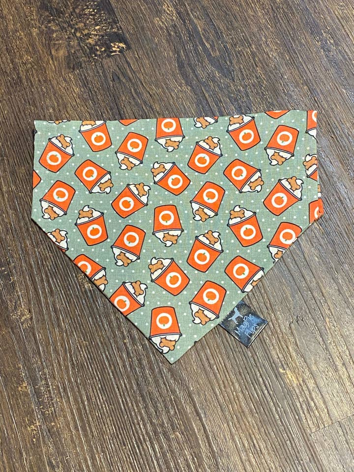 Pumpkin Spice Pup Cup Fall Over the Collar Dog Bandana for wholesale by MagPie Pups