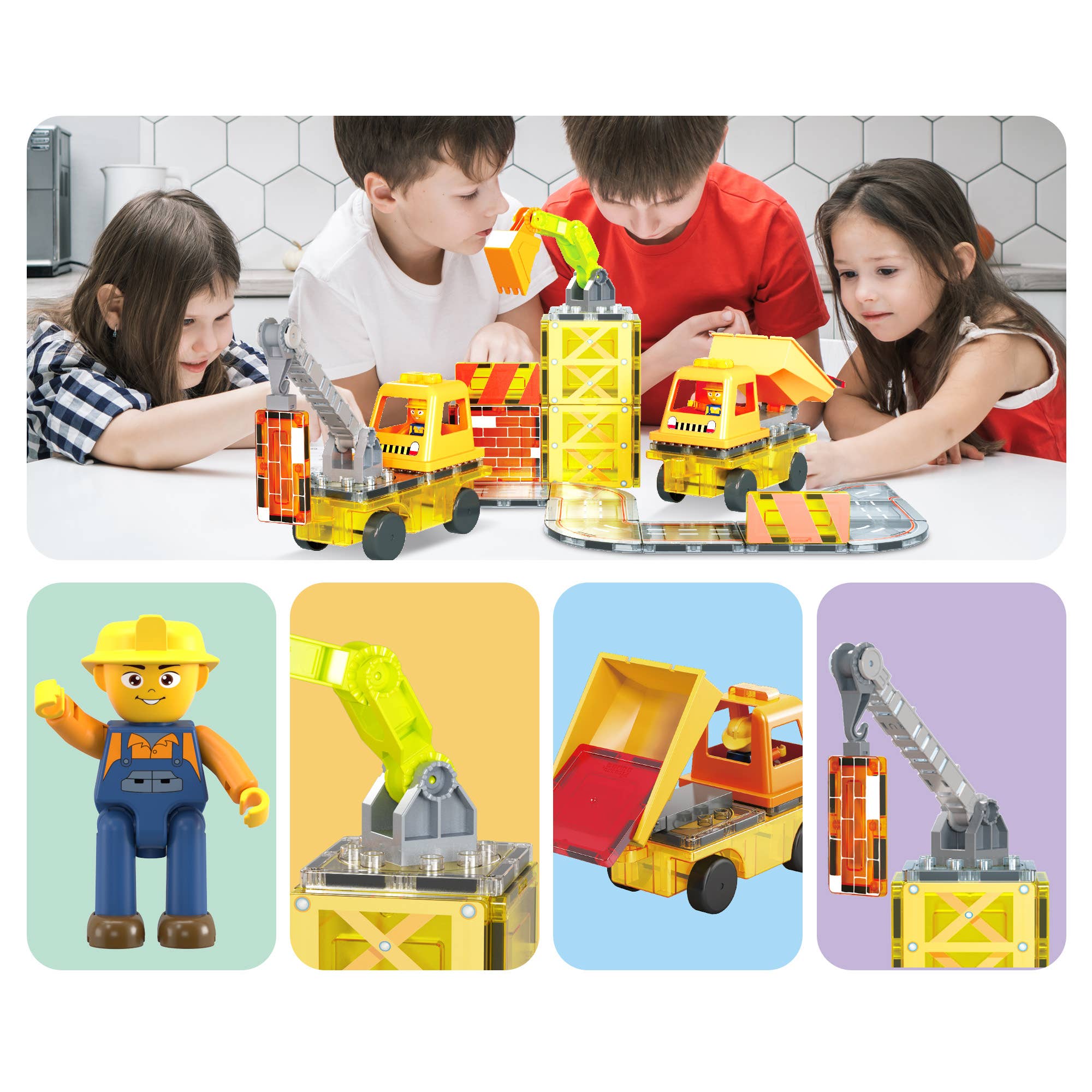 PicassoTiles - Wholesale Building Set - Kids - PicassoTiles 50pc Construction Magnetic Tile Building Set7