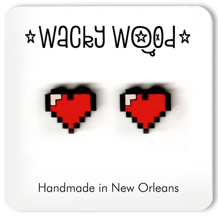 Pixel-Herz-Ohrringe, Gaming-Ohrringe, lustiges Geschenk für den Großhandel von Wacky Wood