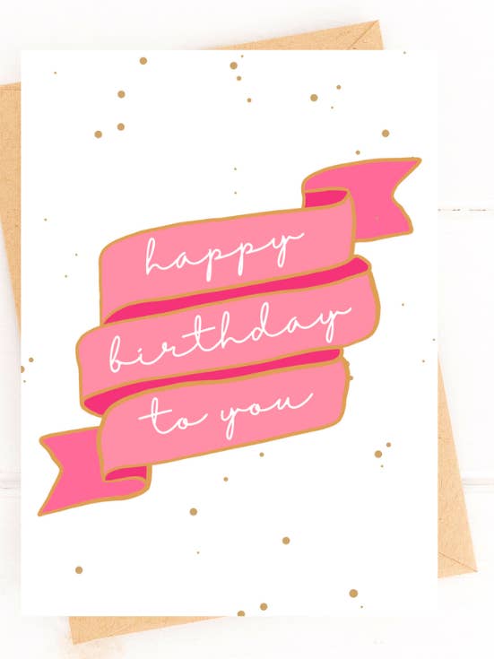 Pink Banner Happy Birthday Card for wholesale by Five Dot Post