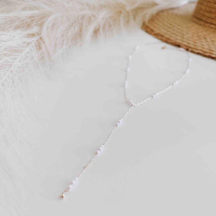 Pretty Simple - Wholesale Y-Neck/Lariat Necklace - Pearly Satisfaction Y Drop Necklace
