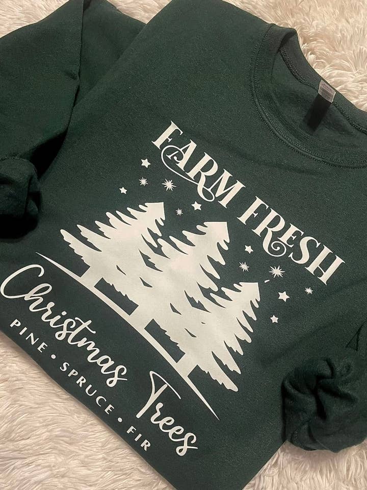 StricklandDesignCo - Venta al por mayor Sudadera estampada - Mujer - sudadera de árboles de Navidad frescos de granja