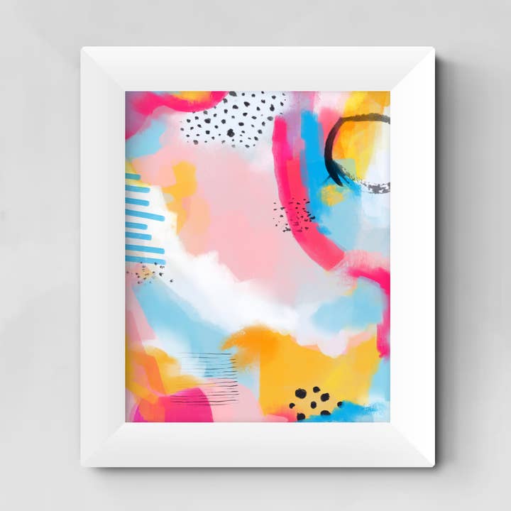 Dream in Color | Imprimé abstrait de souci rose bleu jaune pour la vente par Standish Design Studio