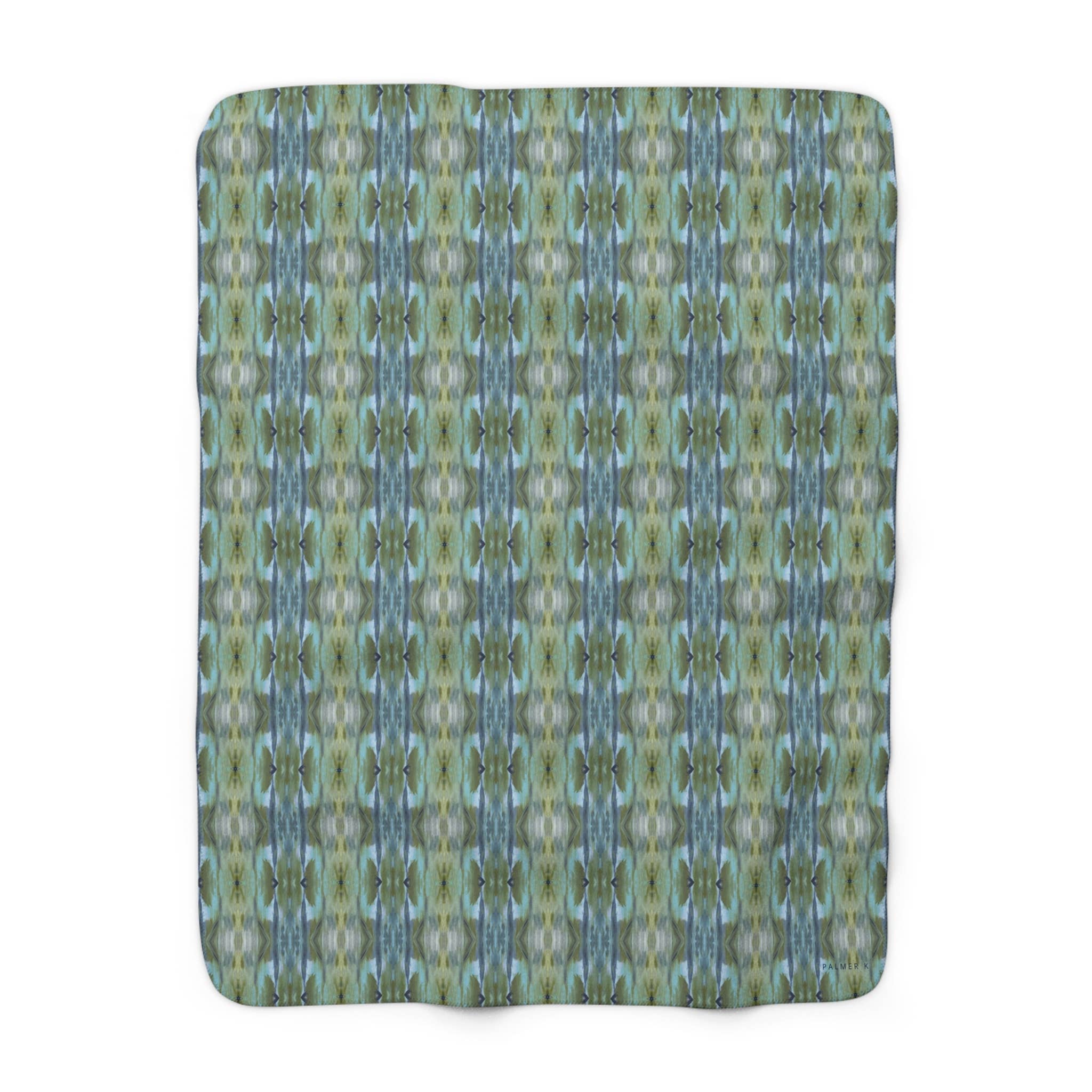 PALMER K Designs - Wholesale Throw Blanket - Sherpa Throw / Blanket: Green / Blue Geometric (TO/P7) 2