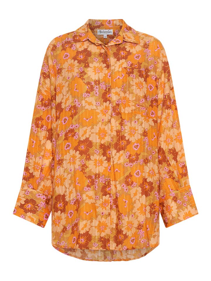 Oversized Shirt In Peach Multi for wholesale by Bohemian Traders
