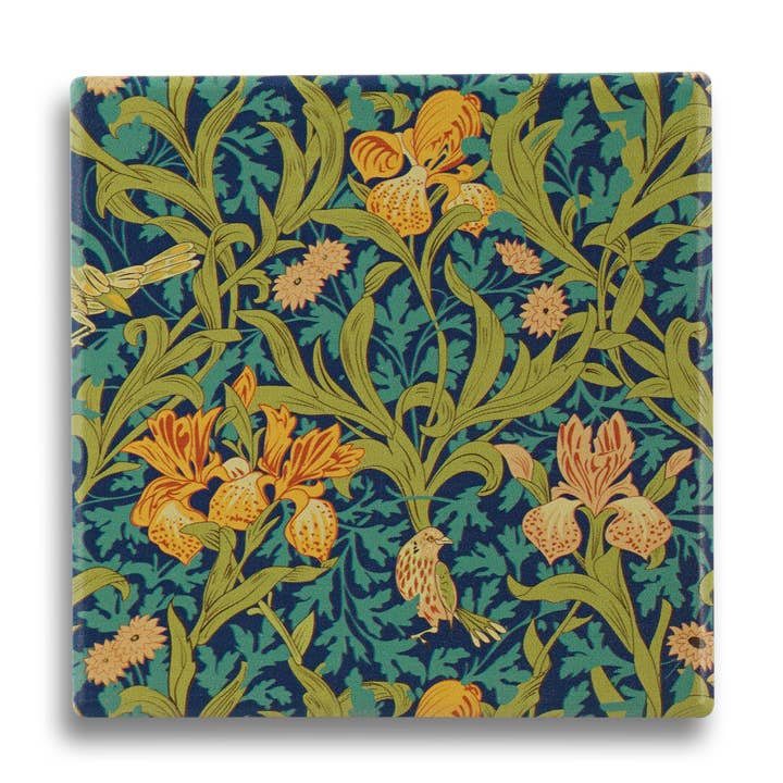 Arts and Crafts Movement Ceramic Coaster Iris Design for wholesale by Half Moon Bay By Design