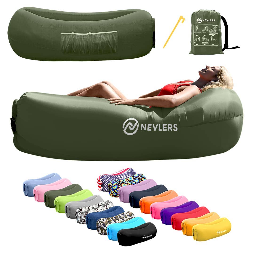 Nevlers - Wholesale Inflatables - Nevlers Military Green Inflatable Lounger with Travel Bag and Pockets0