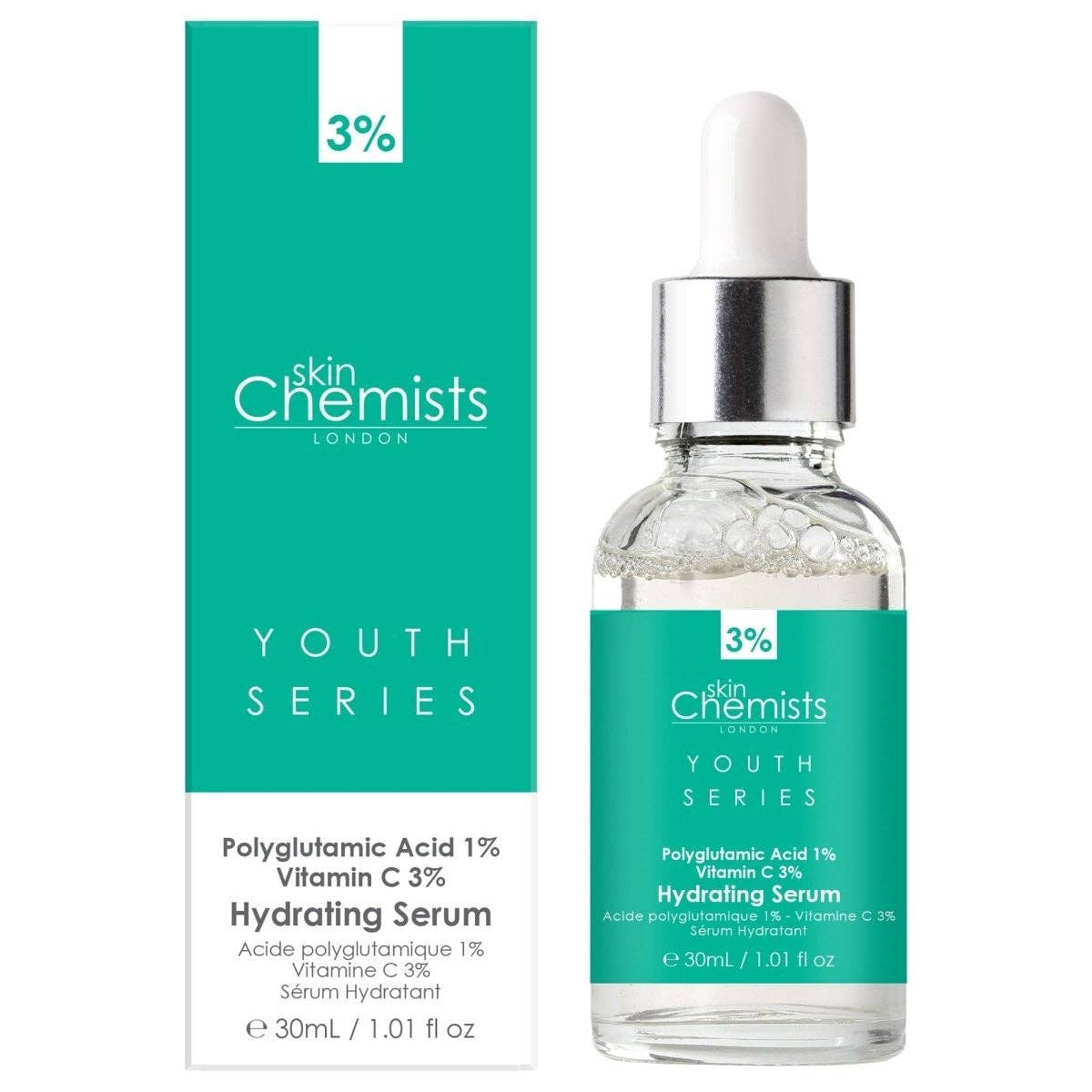 skinChemists | Anti-Ageing Skincare – wholesale Facial serum/concentrate – Hydrating Serum Polyglutamic Acid 1%, Vitamin C 3% 30ml0