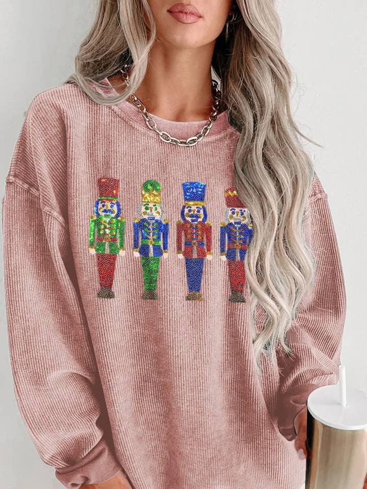 Pink Sequined Nutcracker Doll Corded Baggy Sweatshirt for wholesale by Lovesoft