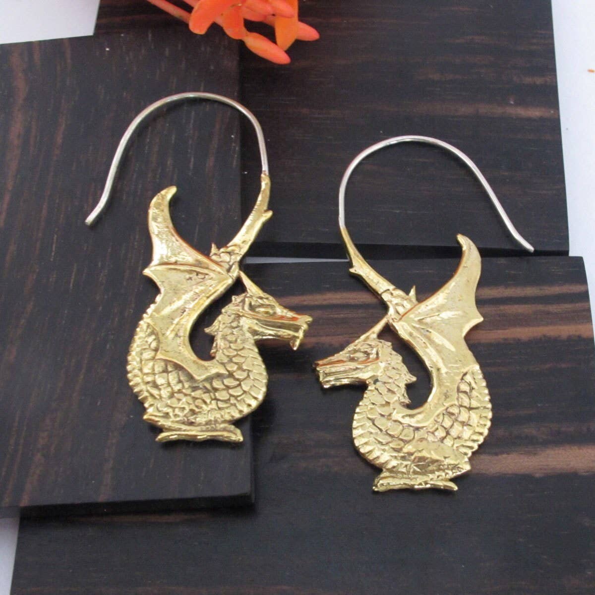 Ajmer by Jodi - Wholesale Dangle Earrings - Dragon Earrings~ Yellow or White Brass with Sterling wires2