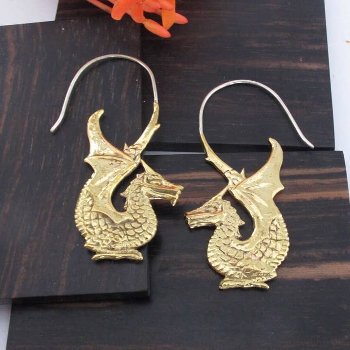 Ajmer by Jodi - Wholesale Dangle Earrings - Dragon Earrings~ Yellow or White Brass with Sterling wires2