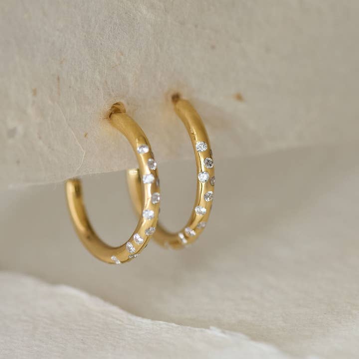 Gold White Topaz Gemstone - Seren Hoops for wholesale by Dainty London
