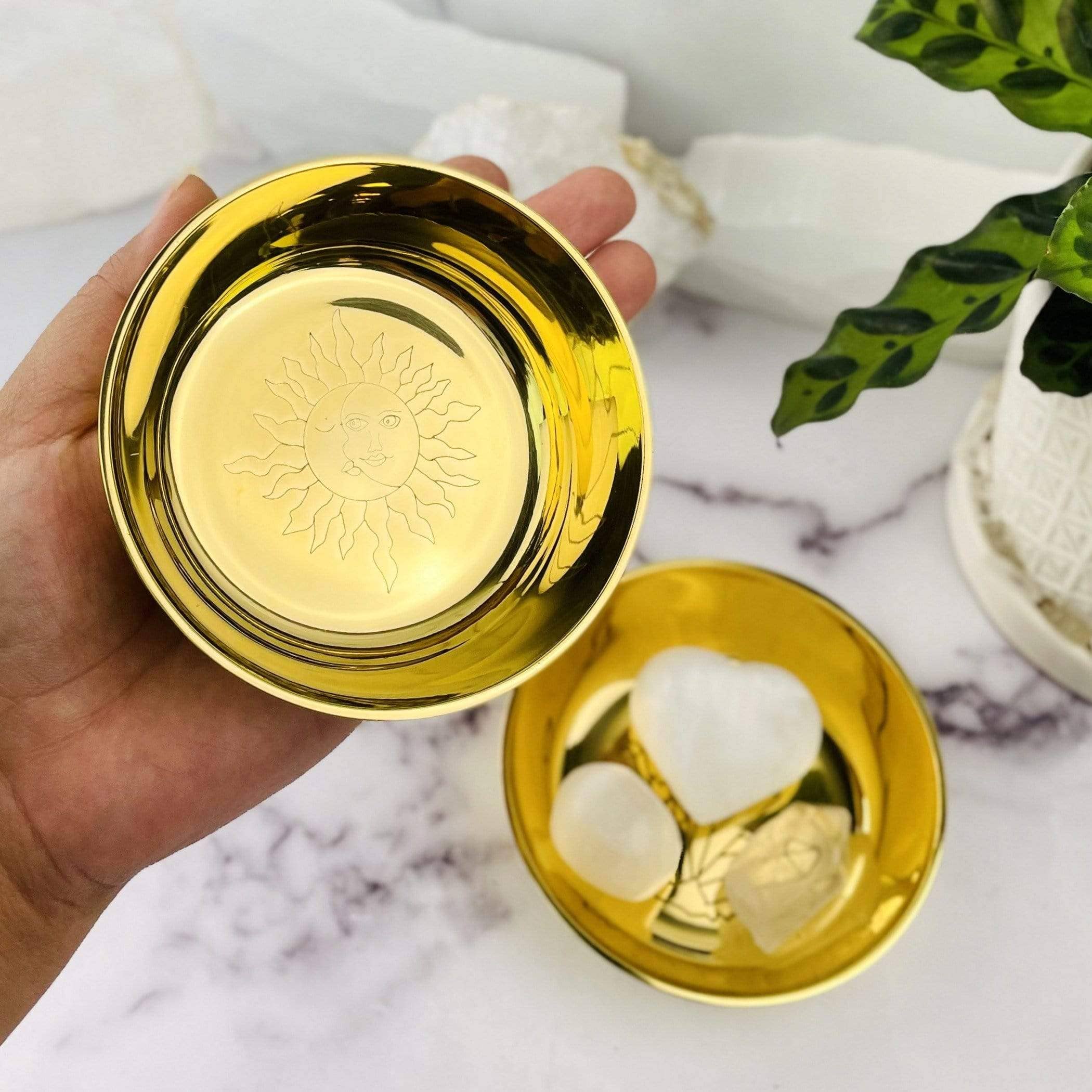 Rock Paradise – wholesale Decorative plate/dish/bowl – Brass Offering Bowls - Engraved - Crystals or Sun and Moon -3