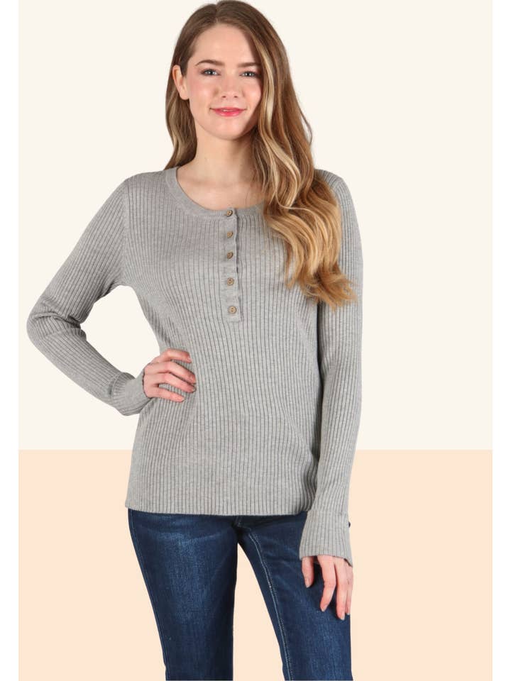 P.S Kate - Wholesale Knit Top - Women's - Knit down henley top (PLUS)4