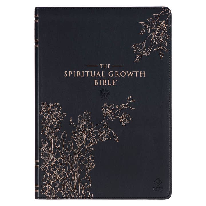 Christian Art Gifts - Wholesale Religion - NLT, The Spiritual Growth Bible Faux Leather, Black Floral
