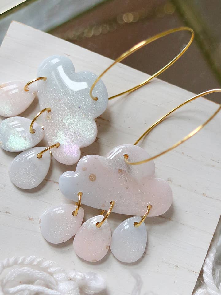 Milky Way Polymer Clay Cloud Hoop Earrings for wholesale by Petal & Posy