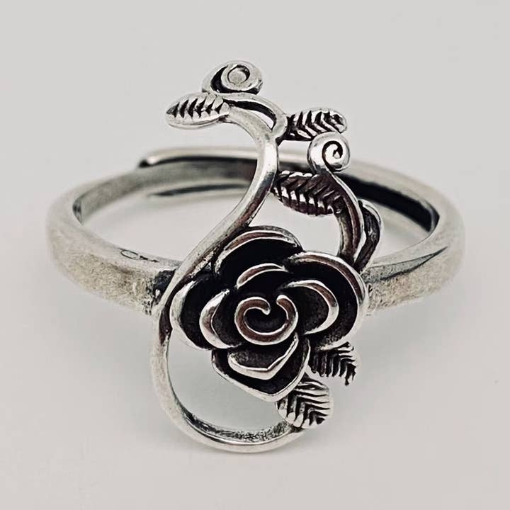 Mio Queena - Wholesale Cocktail/Statement Ring - Vintage Silver-plated Rose Ring - GT0