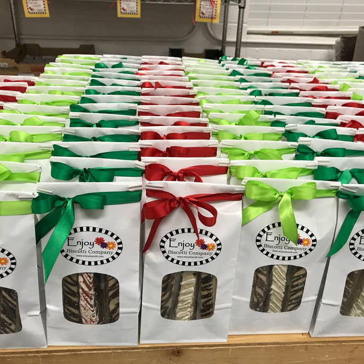 Enjoy Biscotti Company - Wholesale Biscuit - Gift Bag of Biscotti - Seasonal Themed Ribbons !