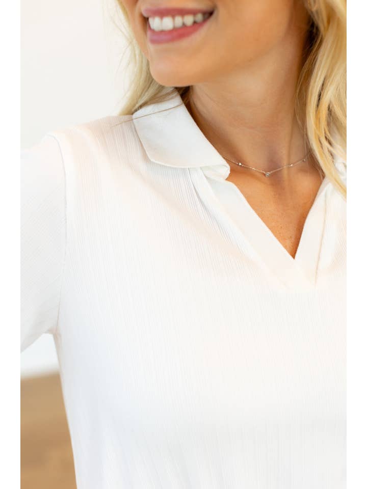 Blanc Haut Polo en Maille Côtelée, Blanc en vente sur Faire12