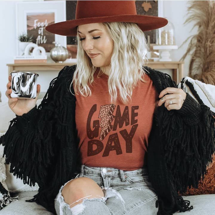 Game Day Lightening Bolt Leopard T-Shirt for wholesale by Trendznmore - Modern Graphic Apparel