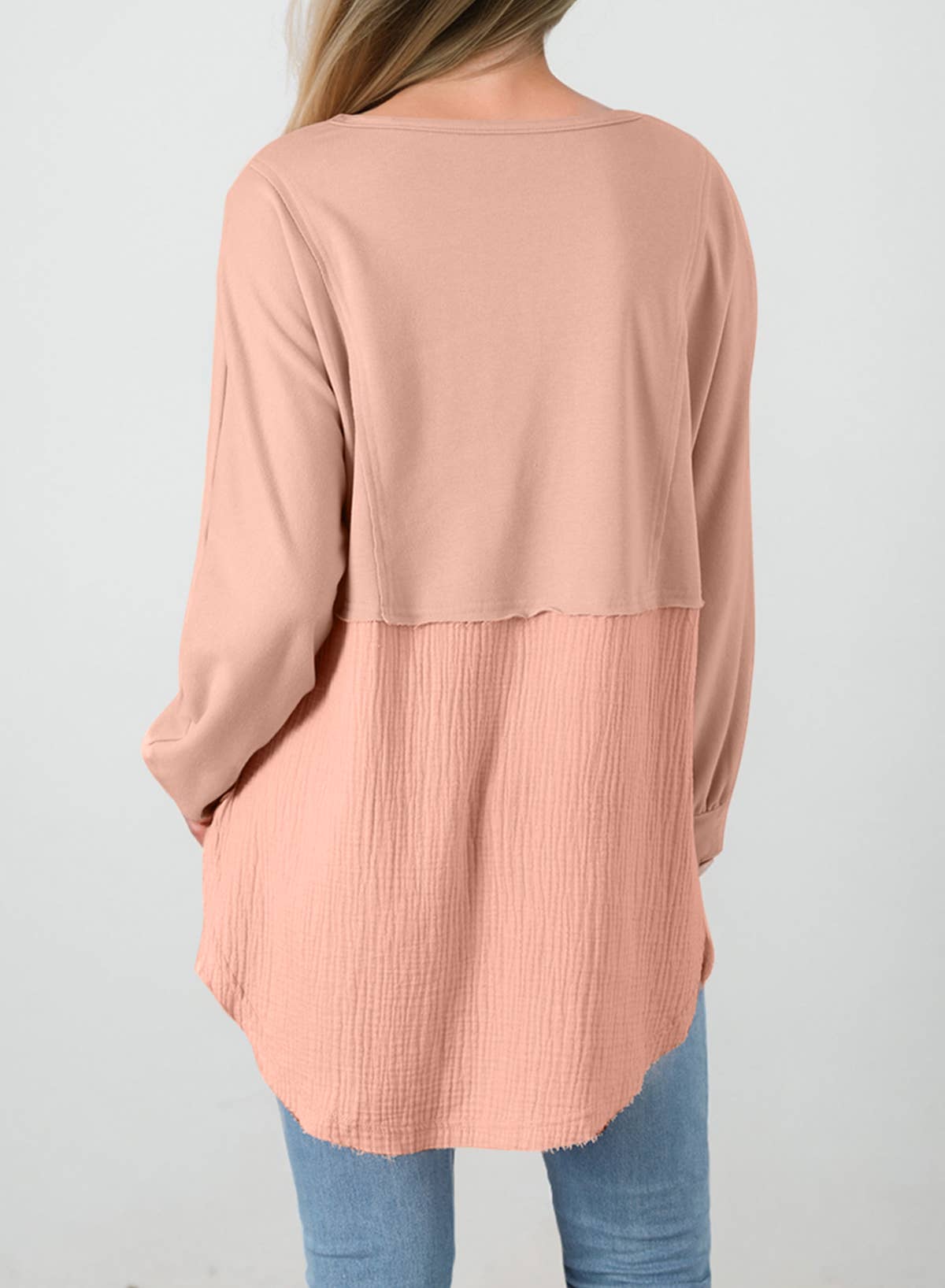 Lovesoft - Wholesale Tunic - Women's - Crinkle Splicing Raw Hem High Low Oversized Blouse6