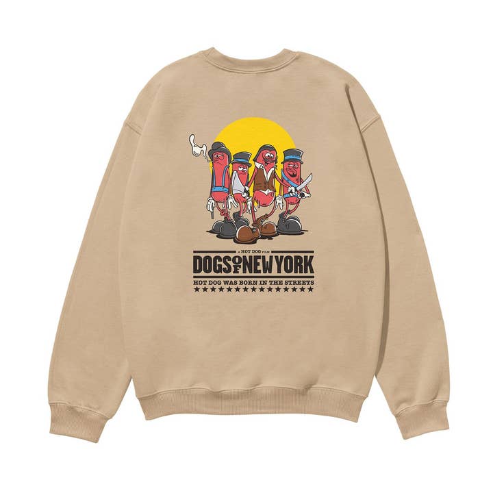 Sudadera orgánica pesada "Dogs of New York" color arena. para venta al por mayor de Weekend Concept