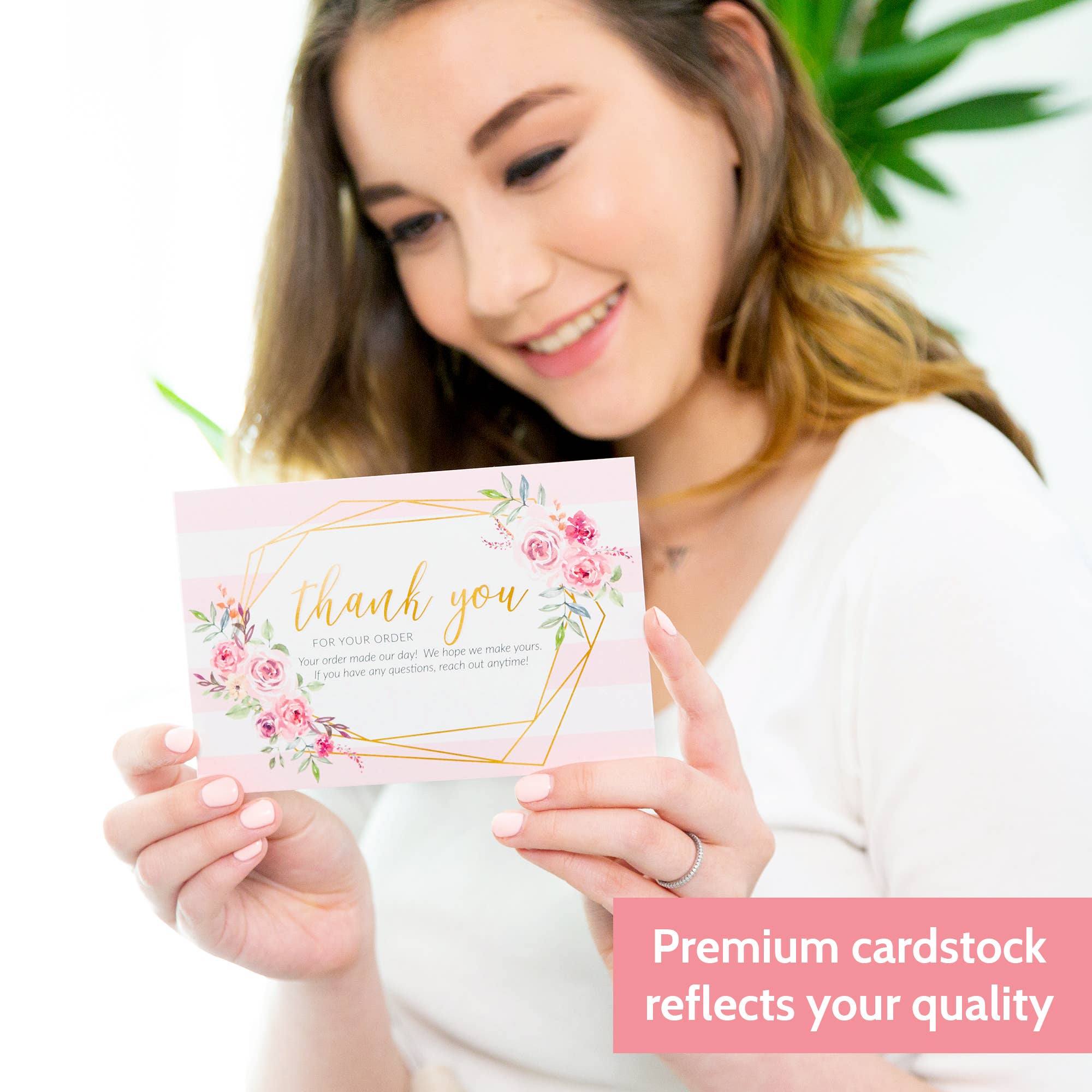 T Marie - Wholesale Thank You Card - 50 4x6" Thank You For Your Order Cards - Faux Gold and Pink3