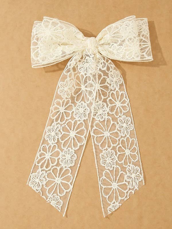 PRETTY ORGANZA FLORAL LACE BOW RIBBON HAIR CLIPS | 40H923 for wholesale by JOSSLYN by wall to wall