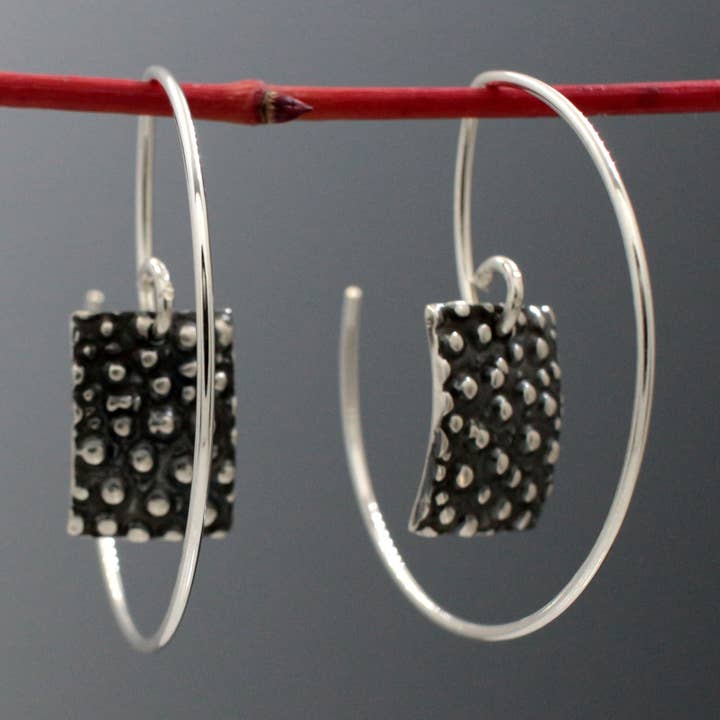 Small Rectangle Oxidized Dotted Within Hoop Earrings Reverse Hoop for wholesale by Emilio Sotelo Jewellery