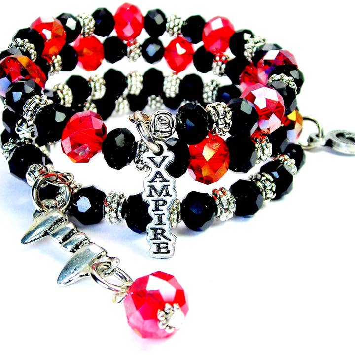 Vampire fangs teeth crystal wrap 2pc bracelet Vampire for wholesale by Chubby Chico Charms