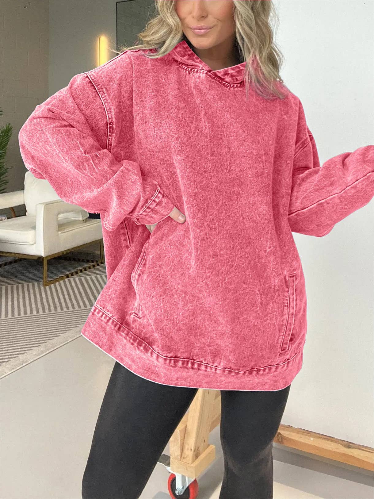 Rosa Clothing - Wholesale Hoodie - Women's - vintage washed denim pullover hoodie7