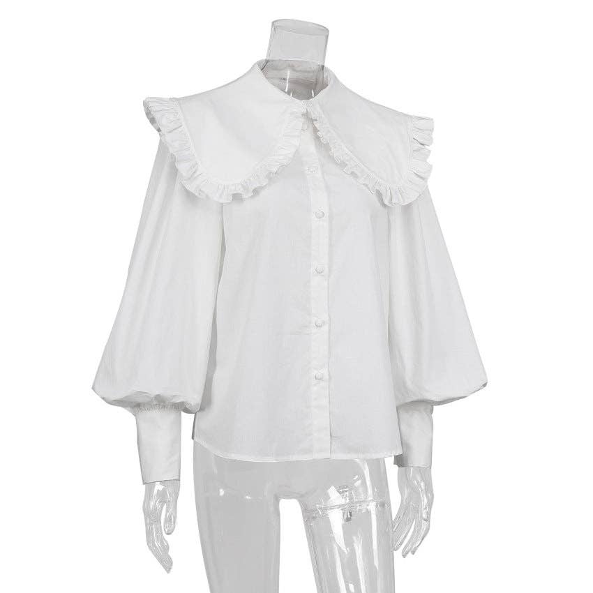 Marayn - Wholesale Button Down Shirt - Women's - French Chic Ruffle Collar Cotton Blouse6