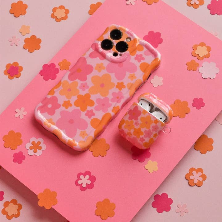Coconut Lane - Wholesale Phone Case - Women's - Wavy Phone Case - Pink & Orange Bloom2