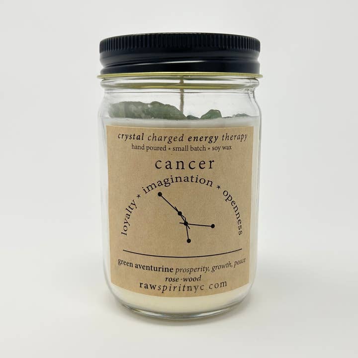 cancer - bougie énergétique chargée de cristal pour la vente par RAW SPIRIT NYC